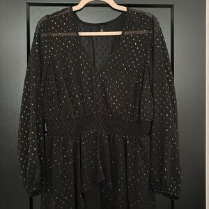 NWOT Torrid Black and Multi Embellished Long Sleeve, V-Neck Dress. Size 00=10
